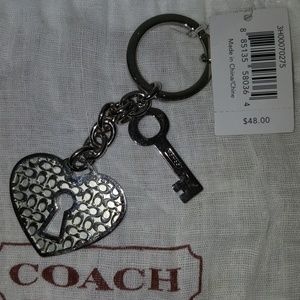 Coach Lock & Key Silver Keychain NWOT
